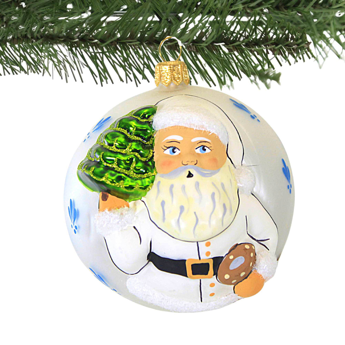 Vaillancourt Folk Art Jingle Ball With Swag Santa - - SBKGifts.com