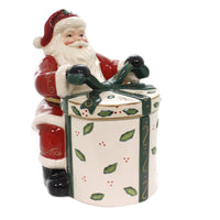 (39044) Tabletop Santa W/Gift Cookie Jar, 9.75 Inch, Ribbon Bow 10455