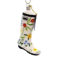 (39095) Holiday Ornaments White Flower Boot, 4.75 Inch, Hand Painted 37590701