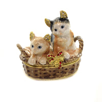 (40576) Kubla Craft Kittens In Basket Enameled Box, 2.25 Inch, Austrian Crystals 3441.