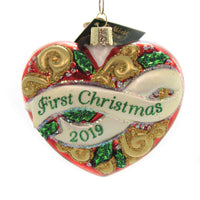 (41745) Old World Christmas 2019 First Christmas Heart, 3.50 Inch, Celebrations 30057