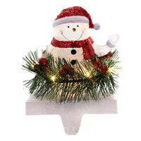 (42065) Christmas Led Snowman Stocking Holder, 6.50 Inch, Holly Garland Glitter 31251