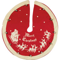 (42267) Primitives By Kathy Vintage Tree Skirt Large, 52.00 Inch, Bells Santa Sleigh 16557