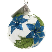 (42533) Golden Bell Collection Turquiose Flower, 3.25 Inch, Ornament Ball Floral Glittered Bmb226