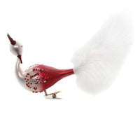 (42539) Golden Bell Collection Red & White Ombre Peacock, 4.25 Inch, Ornament Clip On Bird Feather Br767