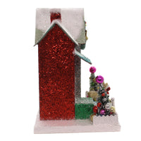 (43502) Cody Foster Merry & Bright Glitter Cottage, 11.00 Inch, Putz House Reindeer Christmas Hou275