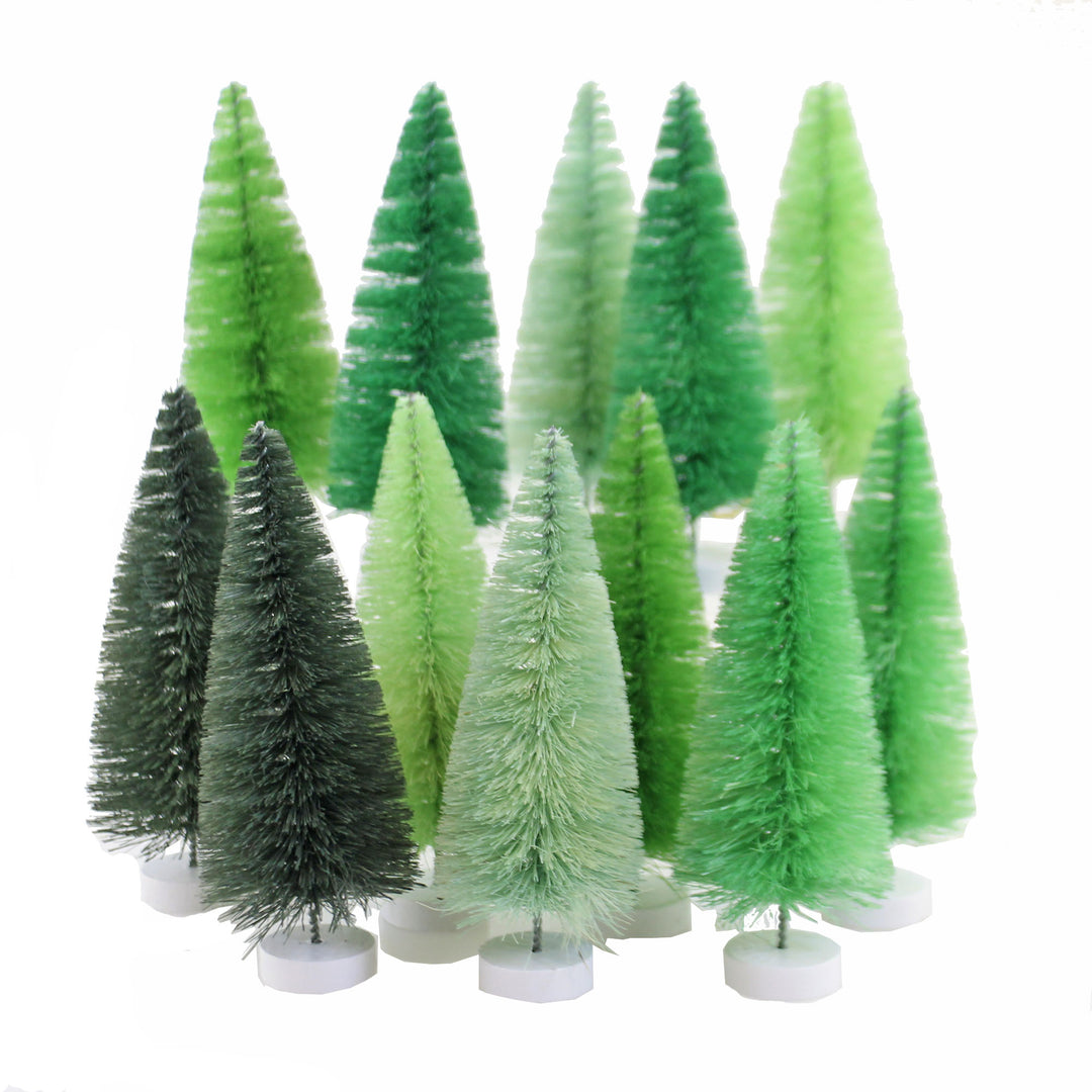 5 Mini Green Bottlebrush Trees - Set of 3