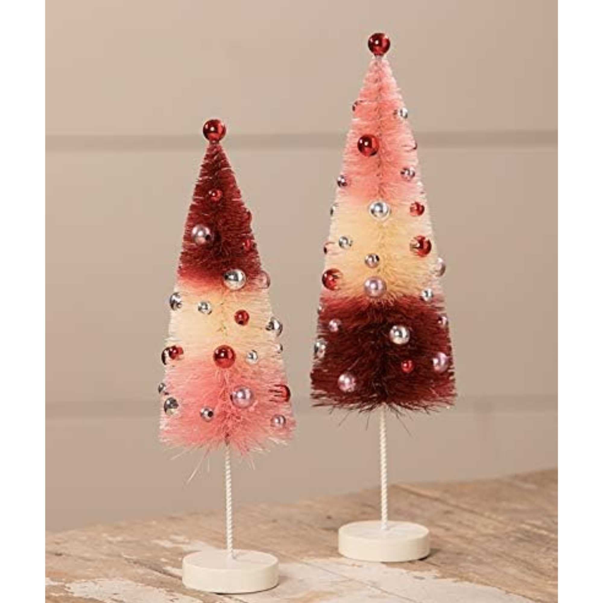 Bethany Lowe Valentines Golden Blush Bottle Brush Trees Set fashion /3