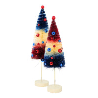 (44371) Bethany Lowe Americana Rocket Bottle Brush, 11.00 Inch, St/2 Red Cream Blue Trees Lc9544