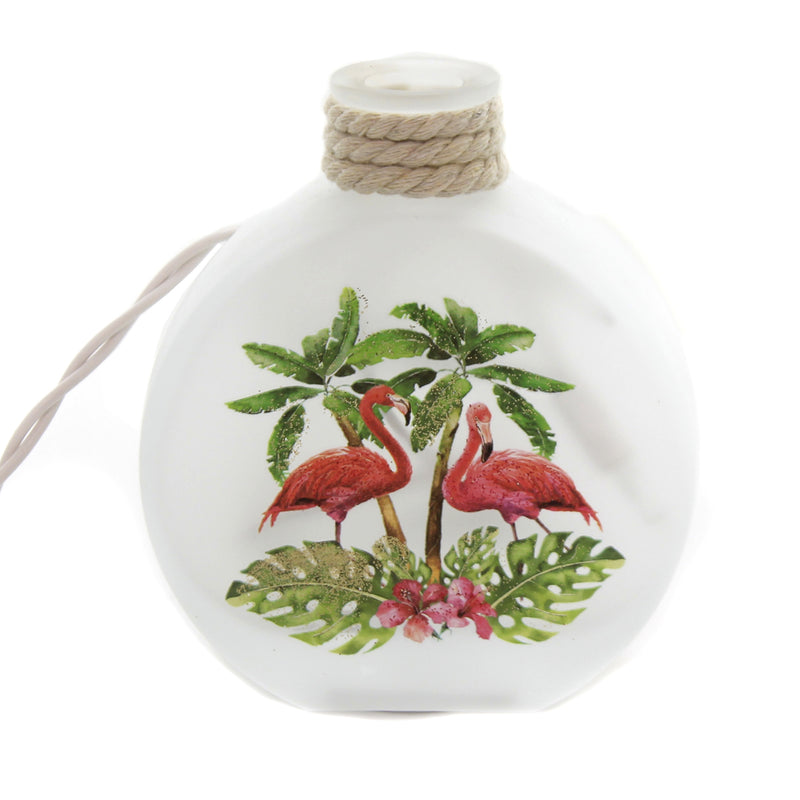 7.00 Inch Flamingo Oval Jar With Rope Palm Trees Jmf0217 (44708)