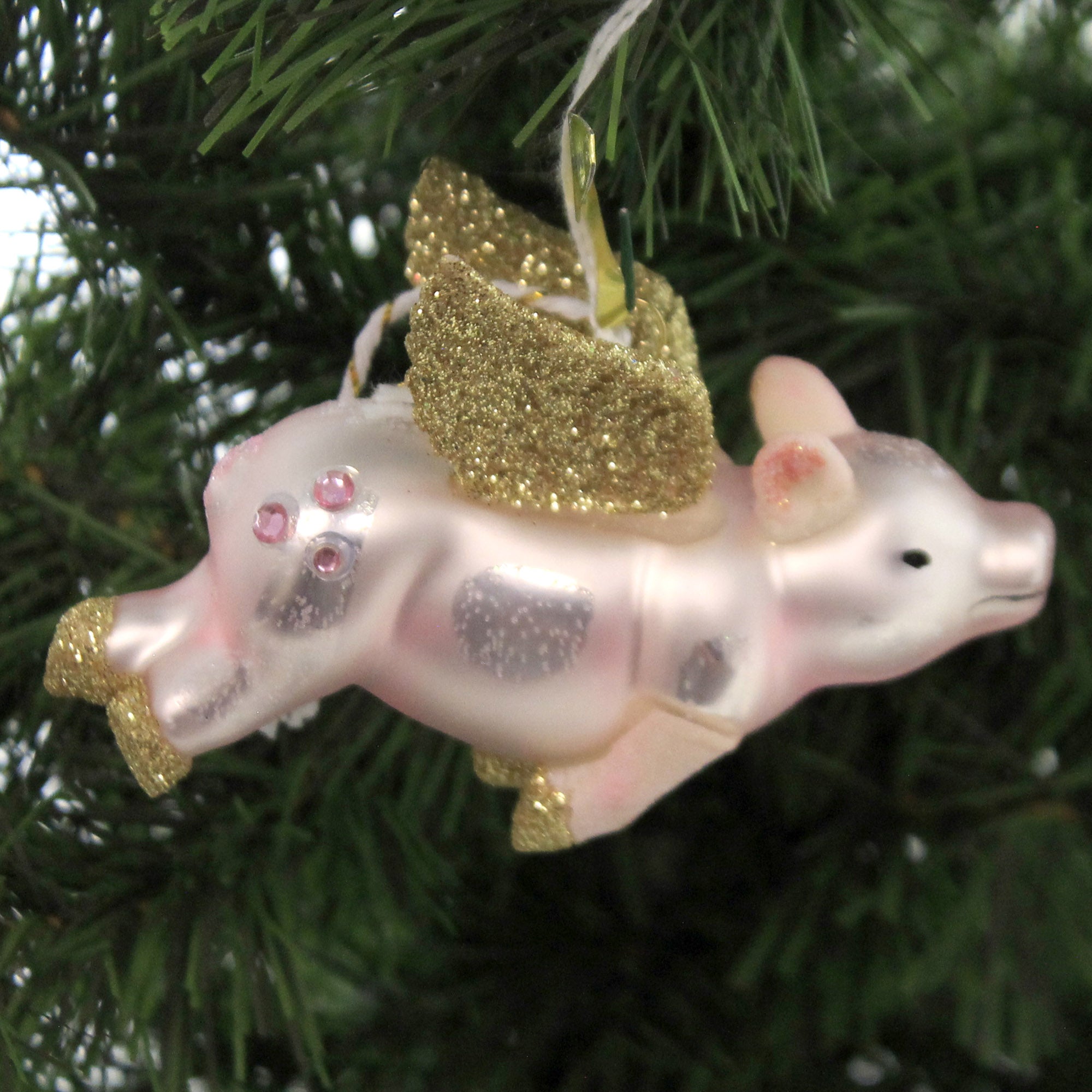 Holiday Ornament Flying Pig Ornament. Glass Marathon Go4285