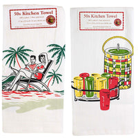 (45617) Red And White Kitchen Summer's Here Towels Set/2, 24.00 Inch, 100 Cotton Beach Days Keep Cool Vl104 & Vl103