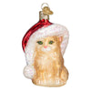 (45763) Old World Christmas Santa's Kitten, 3.50 Inch, Ornament Santa Hat Cat 12366