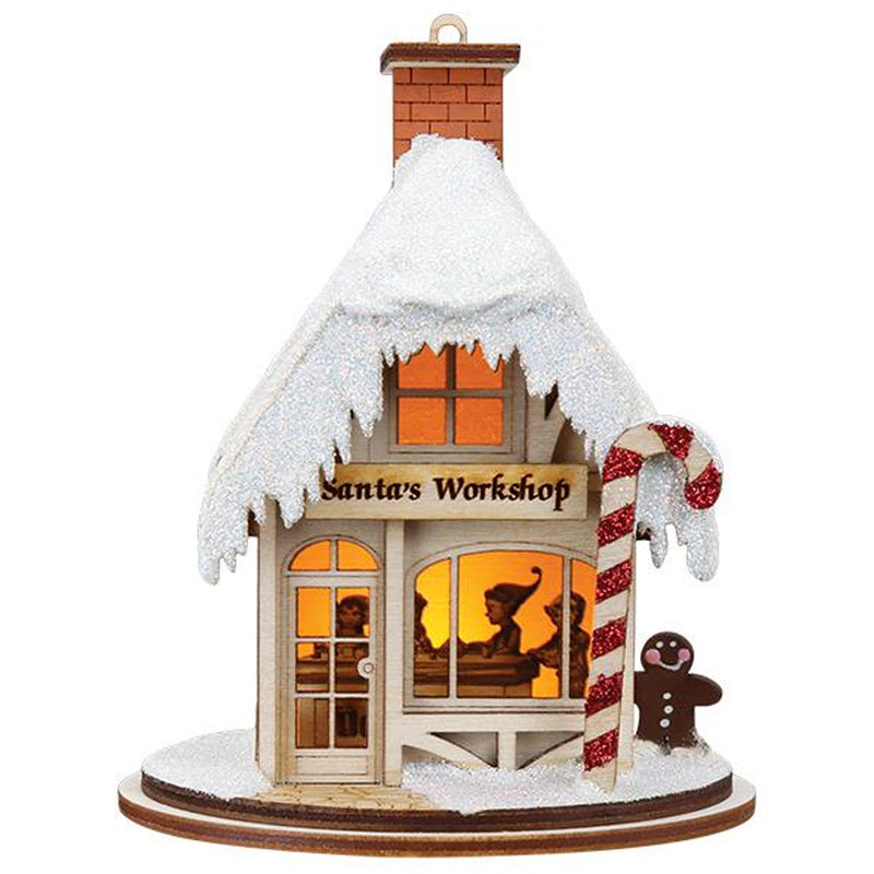 (45791) Ginger Cottages Santa's Workshop, 4.25 Inch, Ornament House Candy Cane 80006