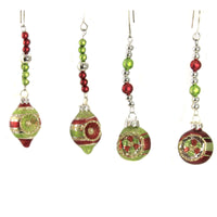 (46152) Christmas Dangle Reflector Ornament Set/4, 5.00 Inch, Lowe Traditional Indent Bead Lc9551