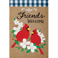 (46166) Home & Garden Burlap Cardinal Friends Flag, 18.00 Inch, Applique Embroidered 4321Fm