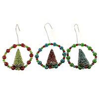 (46259) Holiday Ornament Beaded Wreath With Tree, 4.00 Inch, Christmas Sisal Lc8380