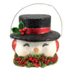 (46307) Christmas Happy Retro Snowman Bucket, 5.25 Inch, Top Hat Ear Muffs Holly Tl9412