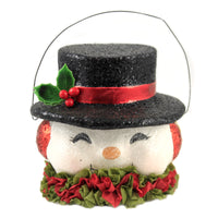 (46307) Christmas Happy Retro Snowman Bucket, 5.25 Inch, Top Hat Ear Muffs Holly Tl9412