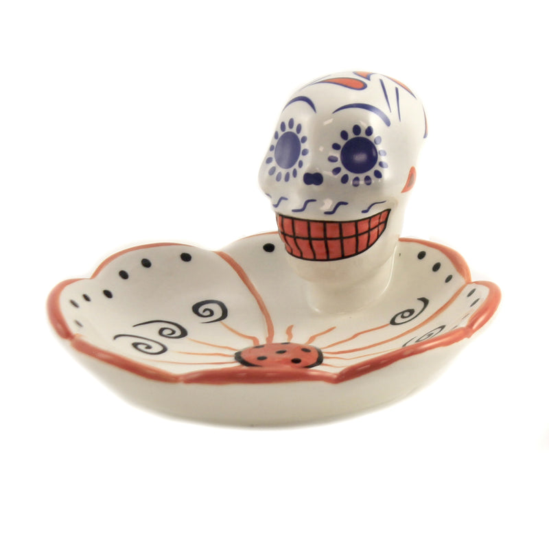 (46417) Tabletop Day Of The Dead Orange Dish, 2.25 Inch, Celebration Mexican Holiday 10756.