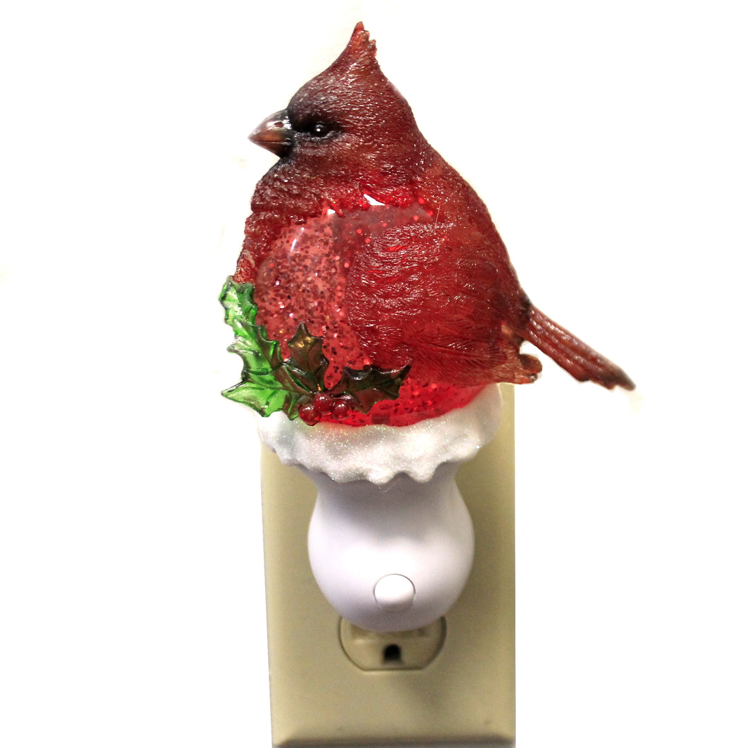 Lit Cardinal with Holly Snow Globe