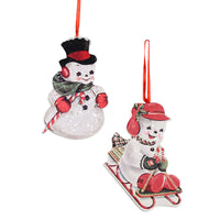 (46591) Holiday Ornament Playful Snowman Ornaments S/2, 4.00 Inch, Dummy Boards Snowmen Rl9827