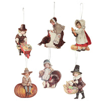 (46600) Holiday Ornament Thankgiving Child Ornaments S/6, 4.50 Inch, Pilgrim Turkey Pumpkin Rl8150