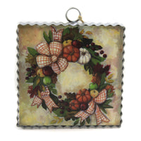 (46660) Thanksgiving Mini Harvest Wreath Print, 7.00 Inch, Pumpkins Fruit Berries F20092