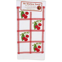 (46840) Red And White Kitchen Cherries Or Cherry Pie Towels, 24.00 Inch, Set/3 100% Cotton Retro Design Vl75*Vl74*Vl84 S/3