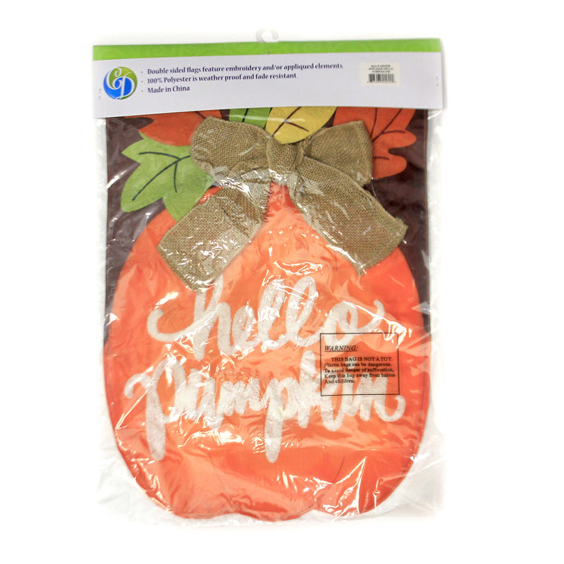 Home & Garden Hello Pumpkin Applique Flag - - SBKGifts.com