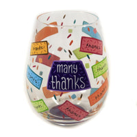 (47746) Lolita Glassware Many Thanks Stemless Wine Glass, 4.50 Inch, Lolita Hand Painted 6008343