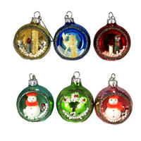 (48083) Holiday Ornament Diorama  W/ Figure Set / 6, 2.25 Inch, Vintage Retro Kitsch Glittered To071