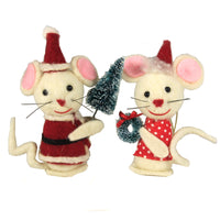 (48084) Holiday Ornament Mr & Mrs Mice Claus Set / 2, 5.00 Inch, Santa Christmas Felt Retro Wo2242