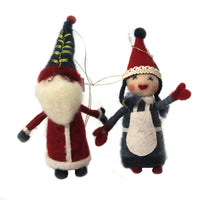 (48087) Holiday Ornament Felt Santa & Mrs Claus Set / 2, 6.75 Inch, Scandanavian Stitchery Folksy Wo2366