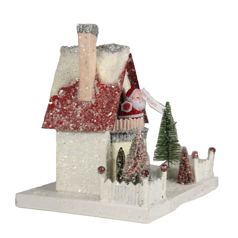 (48122) Cody Foster Santas House, 8.00 Inch, Village Putz Light Up Retro Hou305