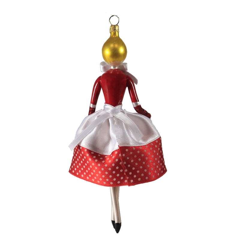 De Carlini Italian Ornaments Retro Lady White Red Polka Dot - - SBKGifts.com