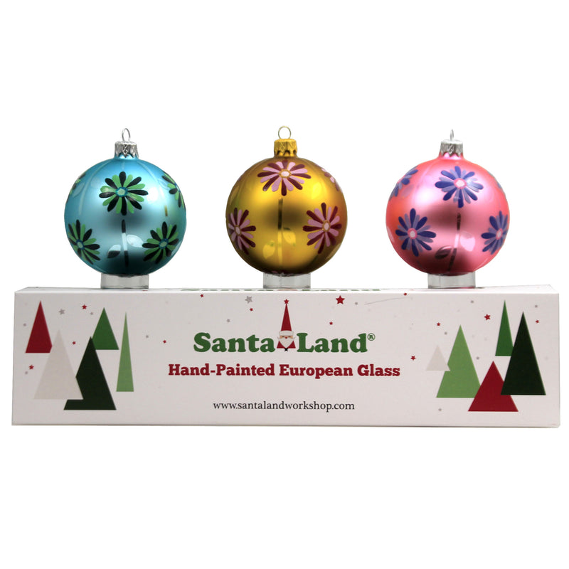 (48344) Santa Land Tommy's Mid Century Garden S/3, 4.00 Inch, Ornament Ball Flower Mcm Floral 20M1020