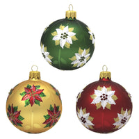 (48345) Santa Land Christmas Poinsettia Gold S/3, 4.00 Inch, Ornament Petite Flower Floral 20M1030