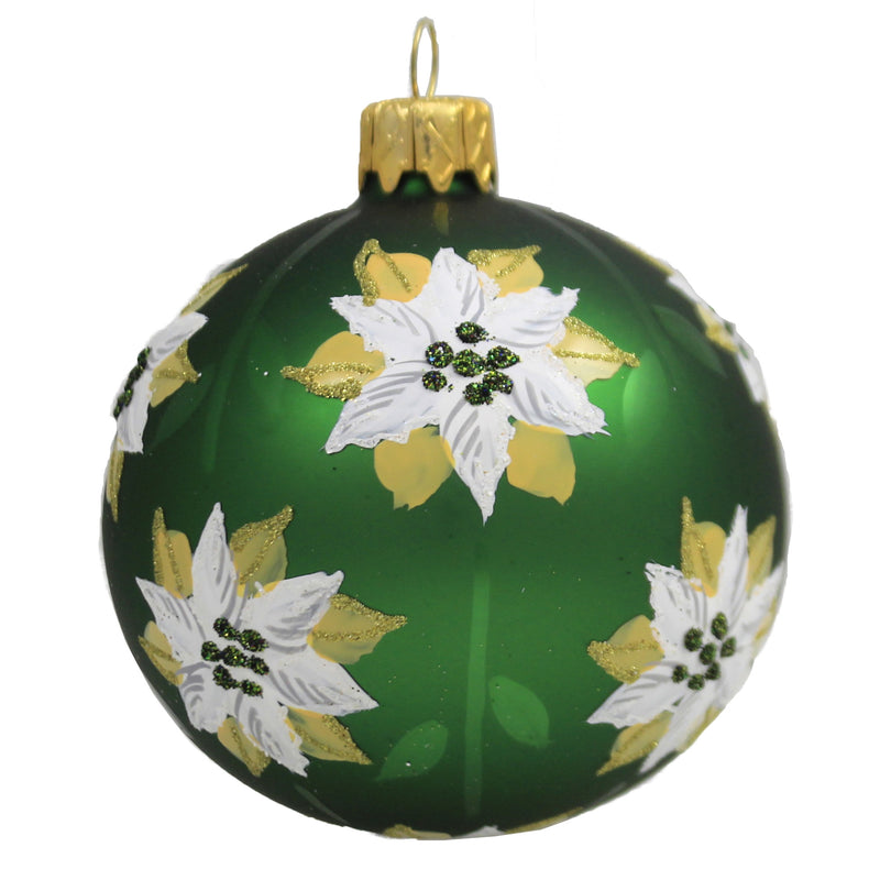 (48346) Santa Land Christmas Poinsettia Silver S/3, 4.00 Inch, Ornamet Flower Ball Floral Mcm 20M1040