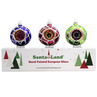 (48348) Santa Land Diamond Brite Reflectors S/3, 4.00 Inch, Ornament Indent Ball Fire 20M1060