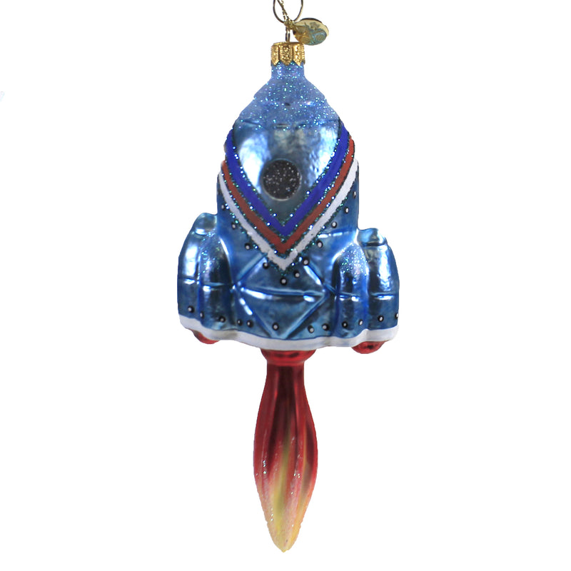 (48396) Morawski Blue Space Ship With Flame, 8.50 Inch, Ornament Space Nasa Astronaut 19003 Mor