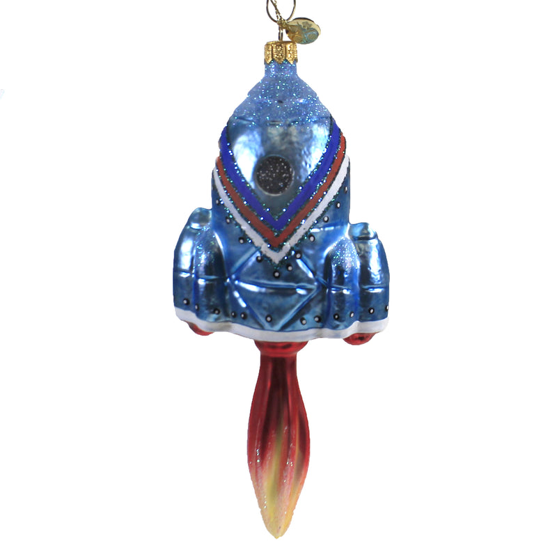 Blue Space Ship With Flame - 1 Glass Ornament 8.5 Inch, Glass - Ornament Space Nasa Astronaut 19003 Mor (48396)