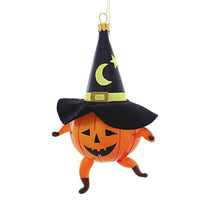 (48417) De Carlini Pumpkin Man With Black Witch's Hat, 6.00 Inch, Ornament Italian Halloween Jol V3517m