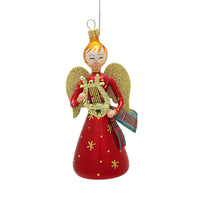 (48420) De Carlini Angel With Golden Harp, 5.00 Inch, Ornament Religious Italian Glass Instrument An273h