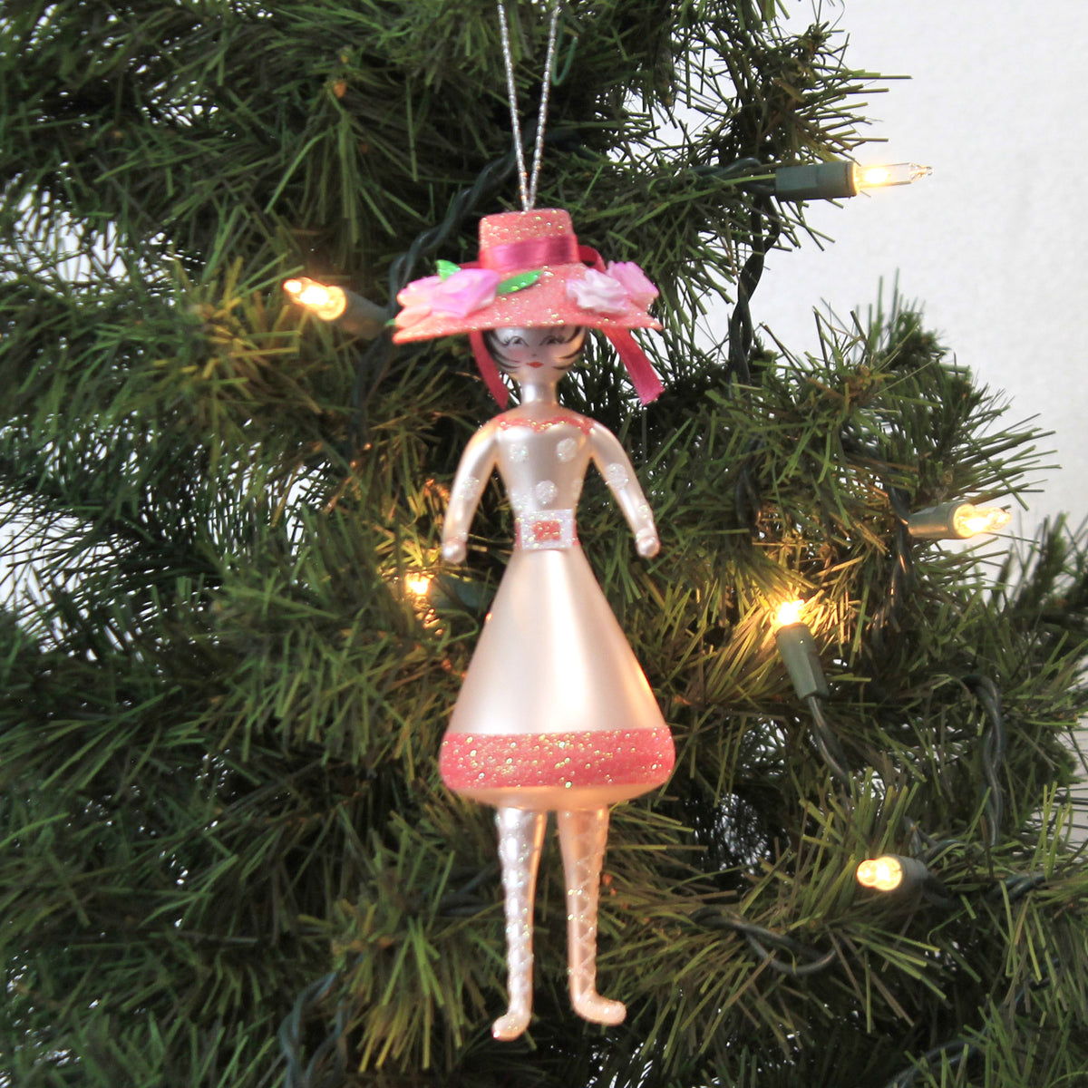 De Carlini Italian Ornaments Annag In  Pink Hat - - SBKGifts.com