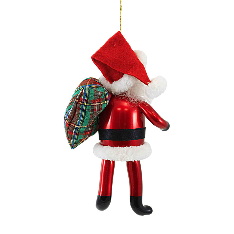 De Carlini Italian Ornaments Santa With Scottish Plaid Bag - - SBKGifts.com