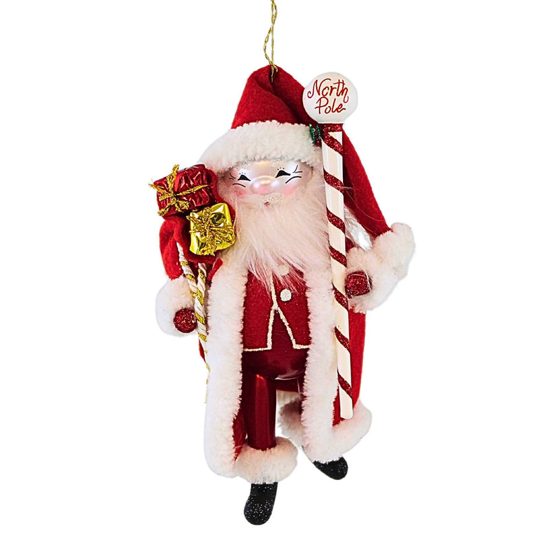 (48493) De Carlini Italian Ornaments Santa W/ North Pole Staff, 6.25 Inch, Italian Christmas St. Nick Bn472