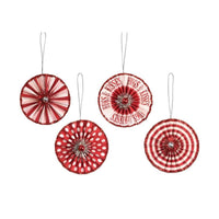 (48569) Bethany Lowe Valentine Rosette Ornaments Set/4, 2.75 Inch, Hugs & Kisses Tl8690