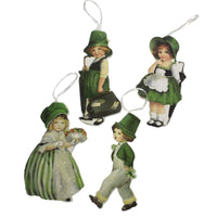 (48582) Saint Patricks Luck O' Irish Dummy Board Orn, 4.00 Inch, Ornaments Set/4 Vintage Rl8230