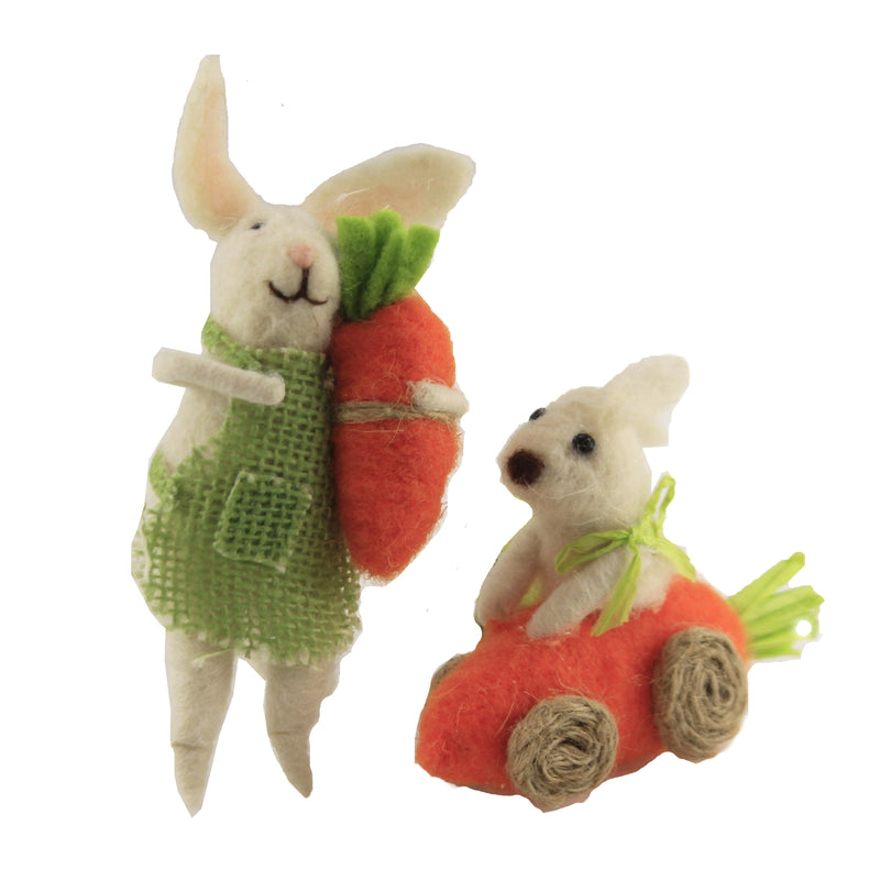 (48594) Holiday Ornament Cream Spring Bunnies, 5.50 Inch, Carrot Go Cart 107057.059